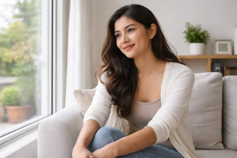 Mental side of labiaplasty represented by confident woman feeling comfortable and at ease