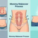 plastic surgeon explaining mommy makeover scar revision and tummy tuck results to a female patient during consultation