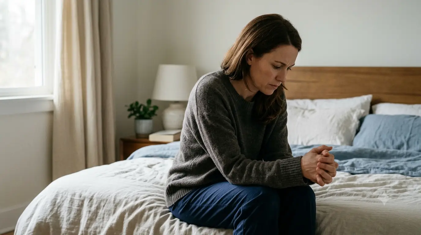 Woman discussing painful sex causes and treatment options with a gynaecologist during a private consultation in a women's health clinic.